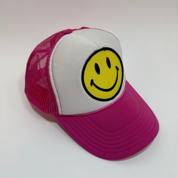 Aviator Nation Trucker Hat Pink Smiley Face Snapback Retro Surf Skate Y2K - Picture 7 of 8